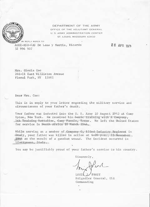 KIA_RdLInformation Letter from the US Army